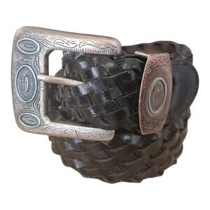 Vintage 90s Donna Katz Black Leather Braided Belt Women Size Large